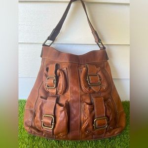 Banana Republic Vtg Ashbury Large Brown Leather Multi Pocket Shoulder Bag Hobo